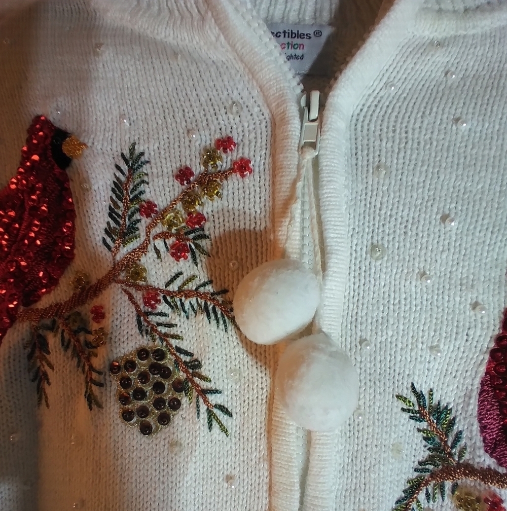 Heirloom Collection Embroidered Cardinal Sequins Zip-Up Sweater Size PL Outdoors - Picture 8 of 8